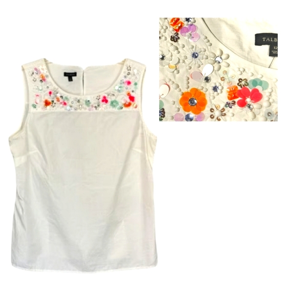 Talbots Tops - NWT. TALBOTS Floral Sequin Beaded Embellished Cotton Tank Top 12.